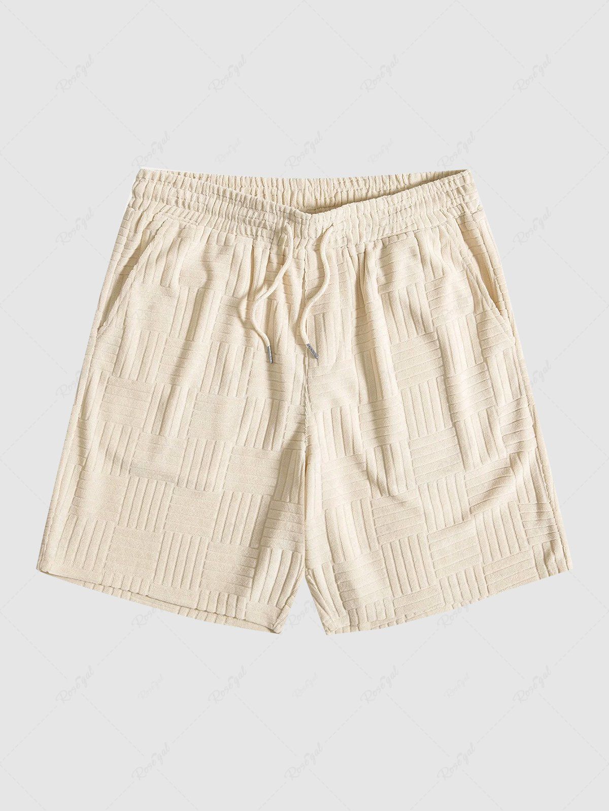 Fancy Jacquard Terry Cloth Textured Drawstring Sweat Shorts  