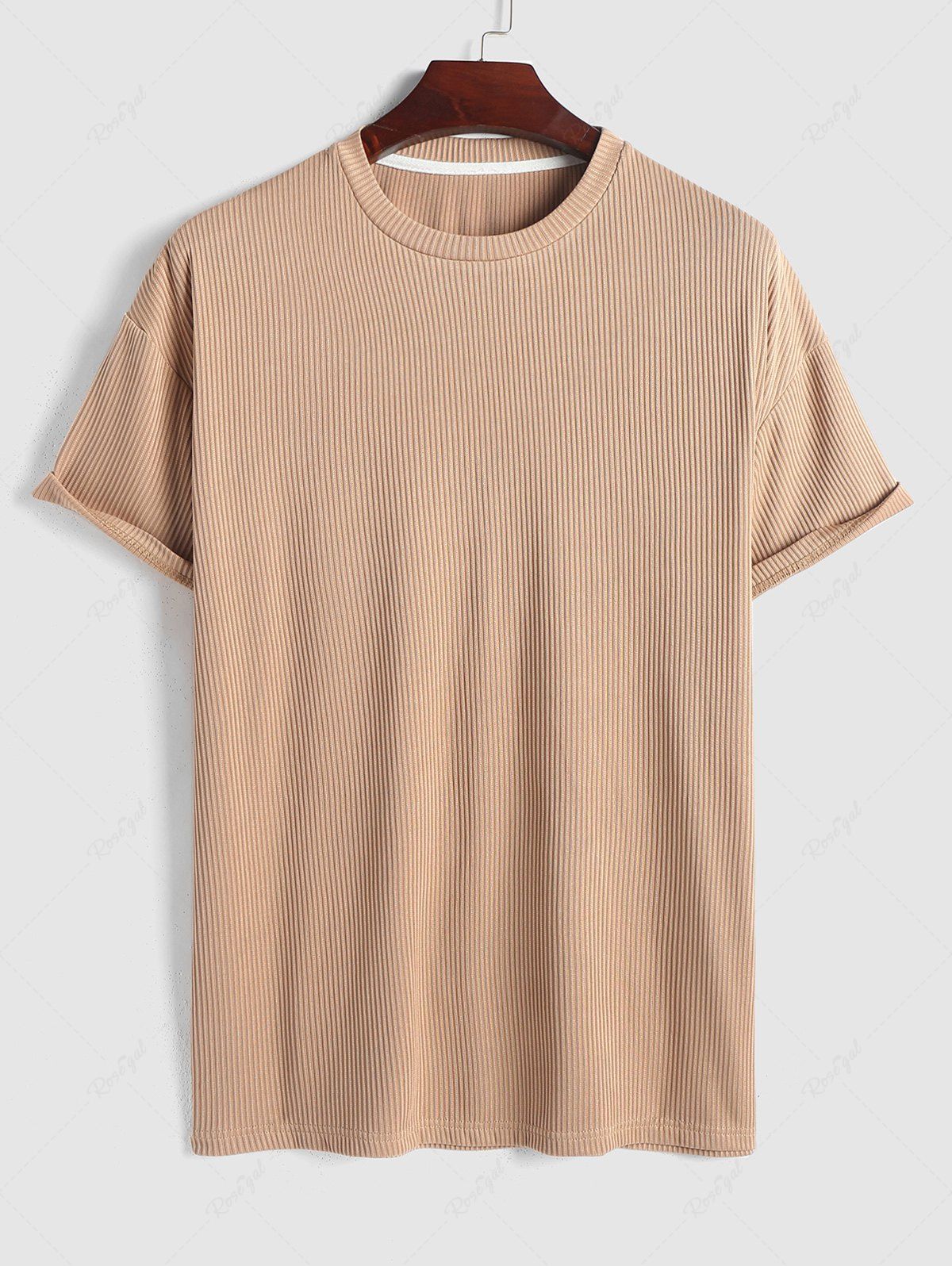 Affordable Solid Color Ribbed Textured Short Sleeves T-shirt  