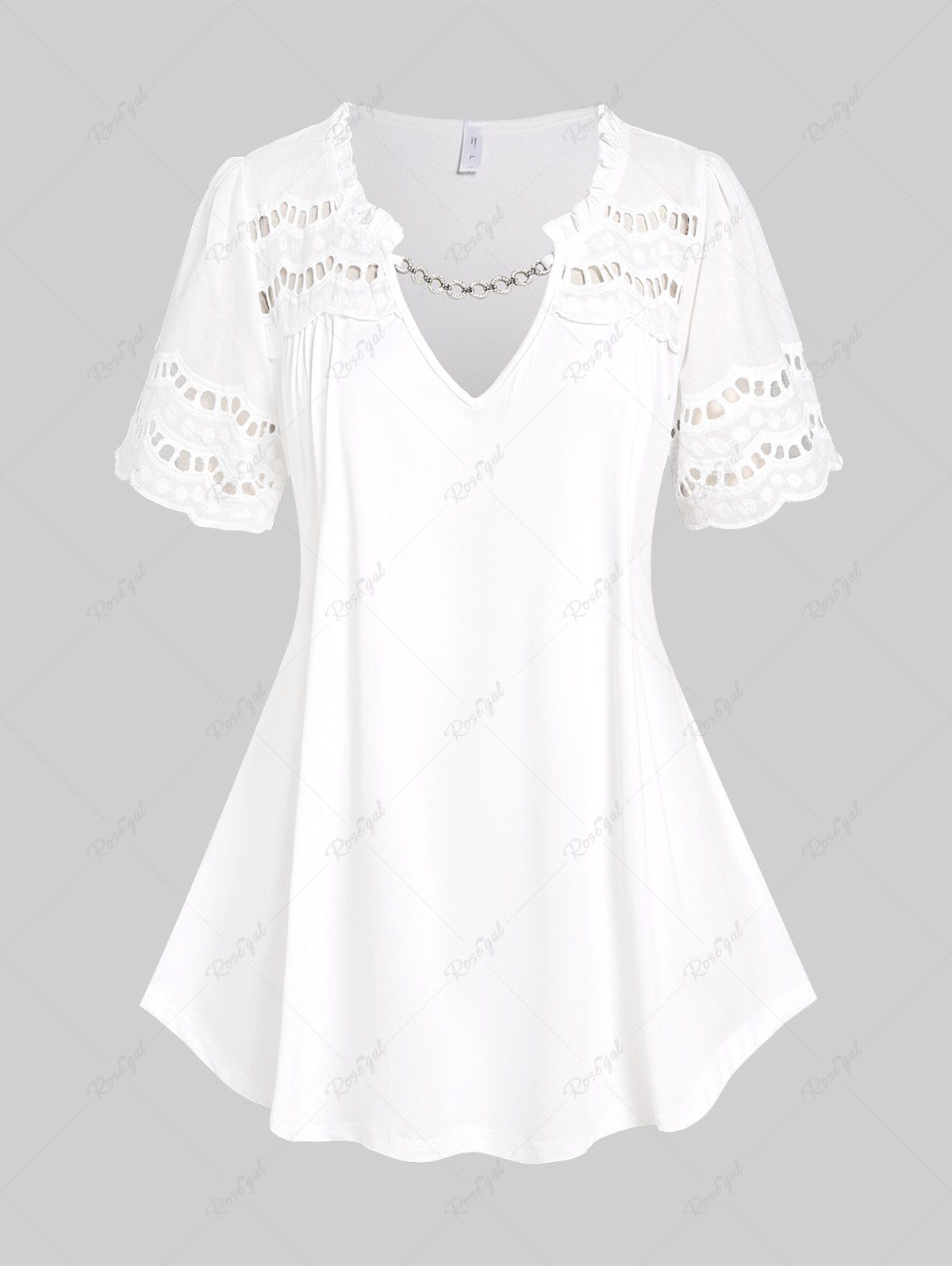 Trendy Plus Size Hollow Out Chain Panel Blouse  