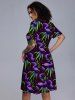 Gothic Snake Leaves Print Short Sleeve Dress -  