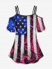 Plus Size American Flag Figure Print Cold Shoulder T-shirt -  