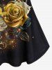 T-shirt Fleur Feuille Imprimée à Epaule Dénudée de Grande Taille à Paillettes - Deep Yellow 5x | US 30-32