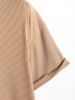 Solid Color Ribbed Textured Short Sleeves T-shirt -  
