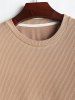 Solid Color Ribbed Textured Short Sleeves T-shirt -  