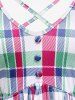 Plus Size Plaid Button Handkerchief Crisscross Short Sleeve T-Shirt -  