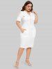 Plus Size Zipper Buttons Pocket Hollow Out Lace Shoulder Hooded Dress -  