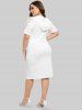 Plus Size Zipper Buttons Pocket Hollow Out Lace Shoulder Hooded Dress -  