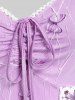 Plus Size Lace-up Mesh Butterfly Lace Trim Tank Top -  