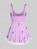 Plus Size Lace-up Mesh Butterfly Lace Trim Tank Top -  