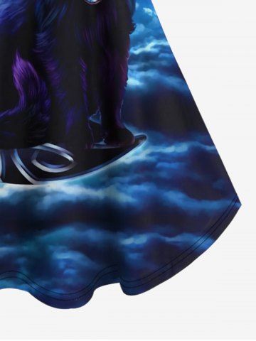 Plus Size Galaxy Moon Cloud Cat Print Cold Shoulder Short Sleeve T-shirt