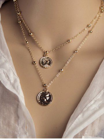 Vintage Head Coin Double Layer Necklace