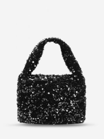 Shine Sparkly Sequined Party Tote Handbag - BLACK