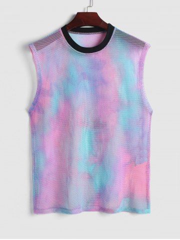 Loose Sheer Mesh Tie Dye Tank Top - MULTI - S
