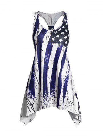 American Flag Print Asymmetric Tank Top - BLUE - M