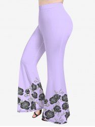 Pantalon Evasé Fleur Feuille Imprimée de Grande Taille - Violet clair 5x | US 30-32