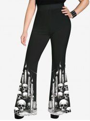Gothic Skulls Candles Print Flare Pants -  