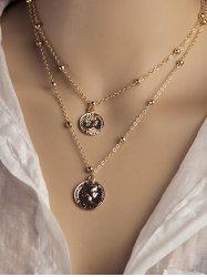 Vintage Head Coin Double Layer Necklace -  