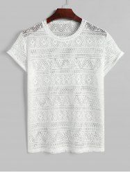 Geometric Sheer Openwork Short Sleeves T-shirt -  