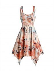 Tie Dye Print Layered Asymmetric Lace Up Midi Dress -  