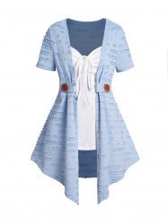 Ripped Colorblock Cinched Faux Twinset T-shirt -  