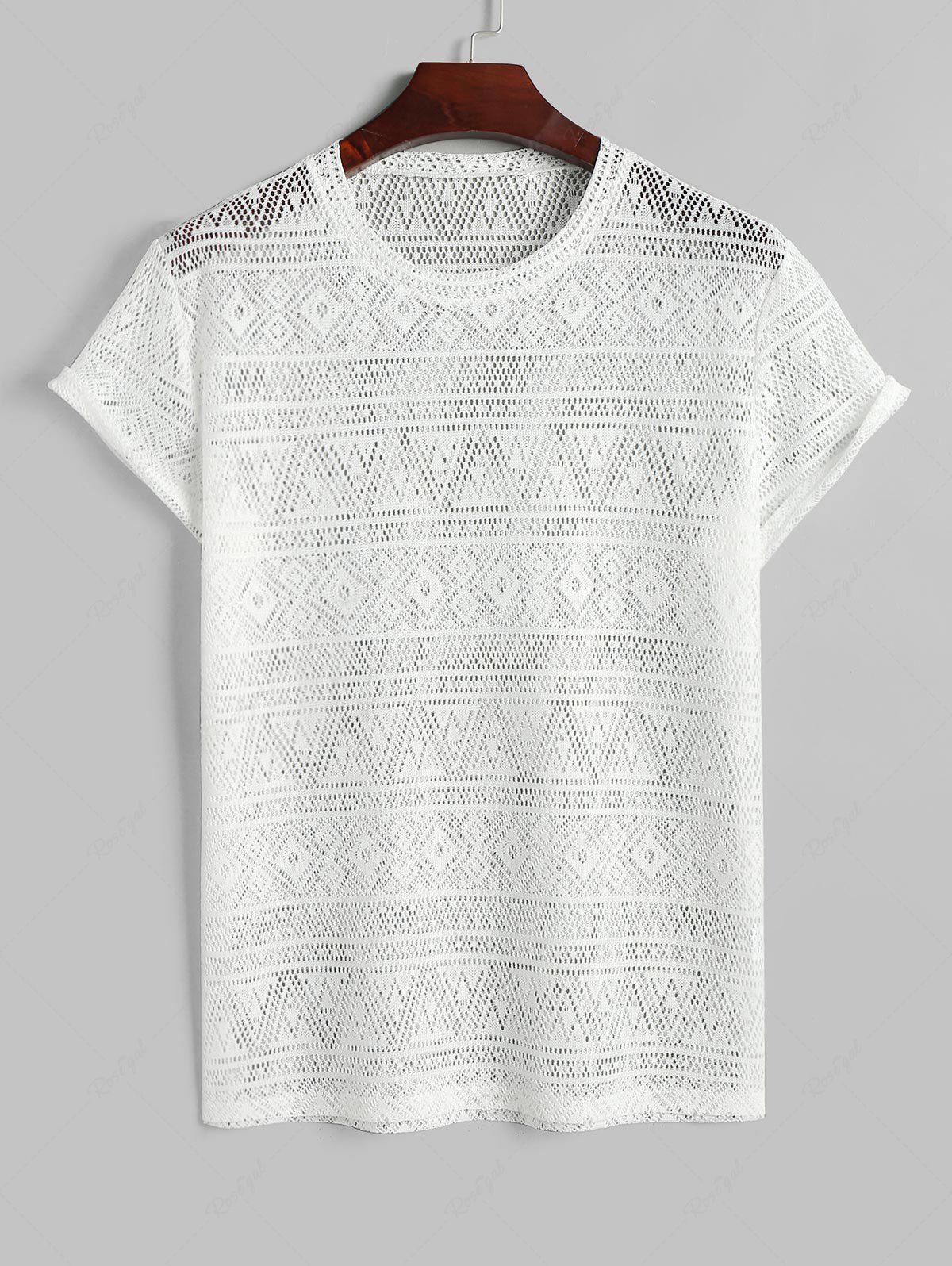 Hot Geometric Sheer Openwork Short Sleeves T-shirt  