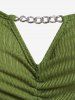 T-shirt Côtelé Epaule Dénudée Grande Taille à Volants avec Trou de Serrure - Vert 1X | US 14-16