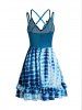 Mini Robe Teintée Imprimée à Bretelle Croisée à Volants - Bleu clair XL