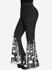 Gothic Skulls Candles Print Flare Pants -  