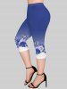 Legging Capri Ombré Fleur Imprimée en Blocs de Couleurs avec Poche de Grande Taille - Bleu 6X