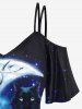Plus Size Galaxy Moon Cloud Cat Print Cold Shoulder Short Sleeve T-shirt -  