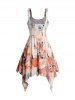 Tie Dye Print Layered Asymmetric Lace Up Midi Dress -  