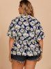 Plus Size Keyhole Floral Flare Sleeves Blouse -  