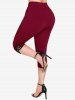 Legging Capri Papillon Ourlet en Dentelle à Strass de Grande Taille - Rouge foncé L | US 12