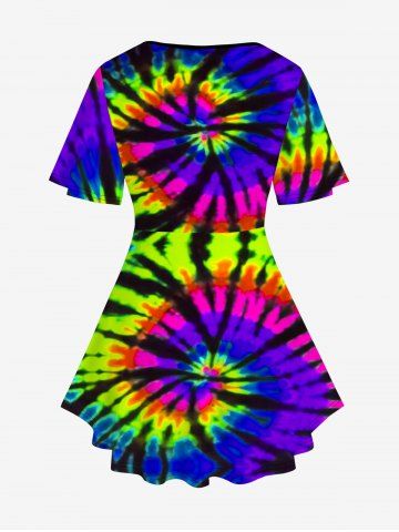 Plus Size Tie Dye Crisscross Short Sleeve T-Shirt and Flare Pants 70s 80s Outfit