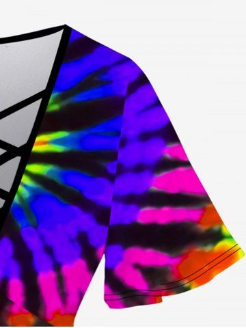 Plus Size Tie Dye Crisscross Short Sleeve T-Shirt and Flare Pants 70s 80s Outfit