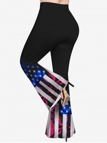 American Flag Printed Cold Shoulder Tee and Flare Pants Plus Size Patriotic 70s 80s Outfit
