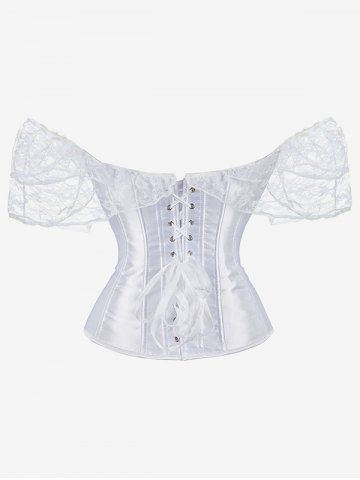 Gothic Off The Shoulder Lace Panel Lace-up Boning Corset Top
