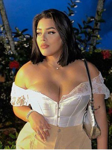 Corsé de Encaje con Artificial Hombro Descubierto - WHITE - 6XL