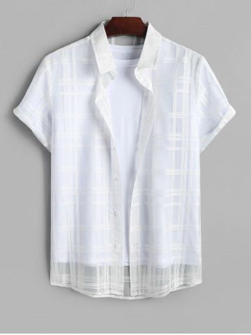 Plaid Sheer Organza Button Up Short Sleeves Party Shirt