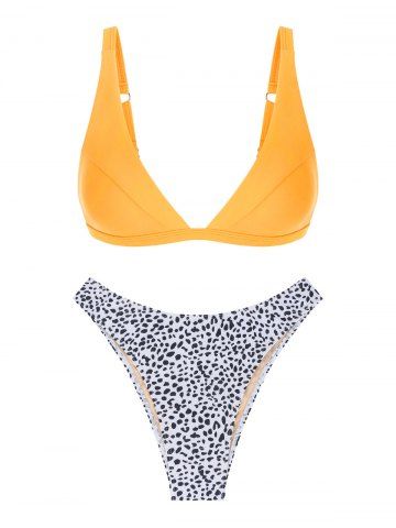 High Cut Leopard Bikini Swimwear - YELLOW - S