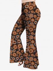 Plus Size Flowers Print Flare Pants -  