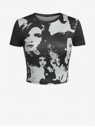 Abstract Figure Printed Vintage Short Sleeve Baby Tee -  