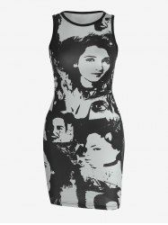 Robe de Débardeur Ajustée à Imprimé Figure - Noir S