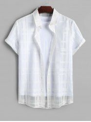 Plaid Sheer Organza Button Up Short Sleeves Party Shirt -  