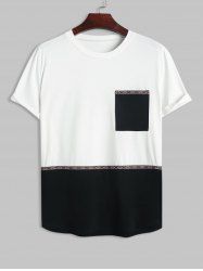 Ethnic Style Jacquard Panel Front Pocket Colorblock Two Tone T-shirt -  