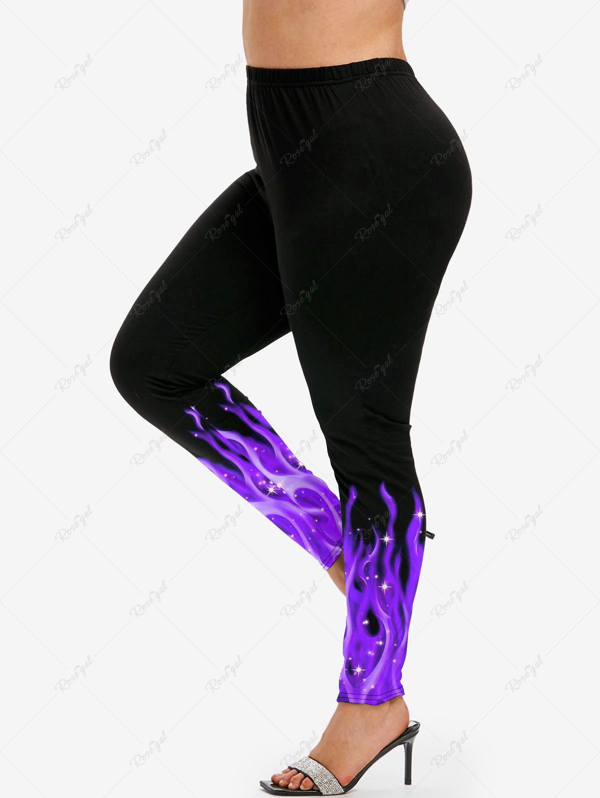 Trendy Plus Size Glitter Flame Printed Full Leggings  