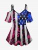 American Flag Printed Cold Shoulder Tee and Flare Pants Plus Size Patriotic Outfit -  