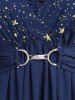 Robe Etoile Imprimée Bouclée avec Poches de Grande Taille à Manches Papillon - Bleu profond M | US 10