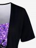 Plus Size Flame Sparkling Sequin Glitter Print Faux Two Piece T-shirt -  