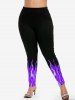 Plus Size Glitter Flame Printed Full Leggings -  